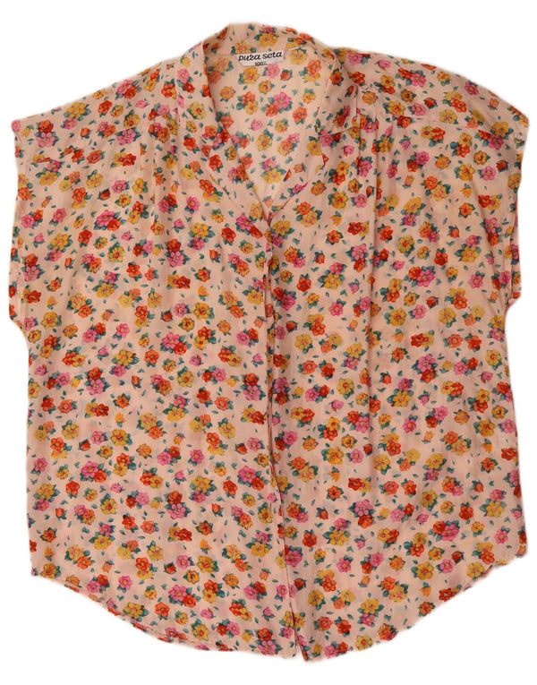 Vintage kvinders kortærmet skjortebluse UK 18 XL flerfarvet blomster