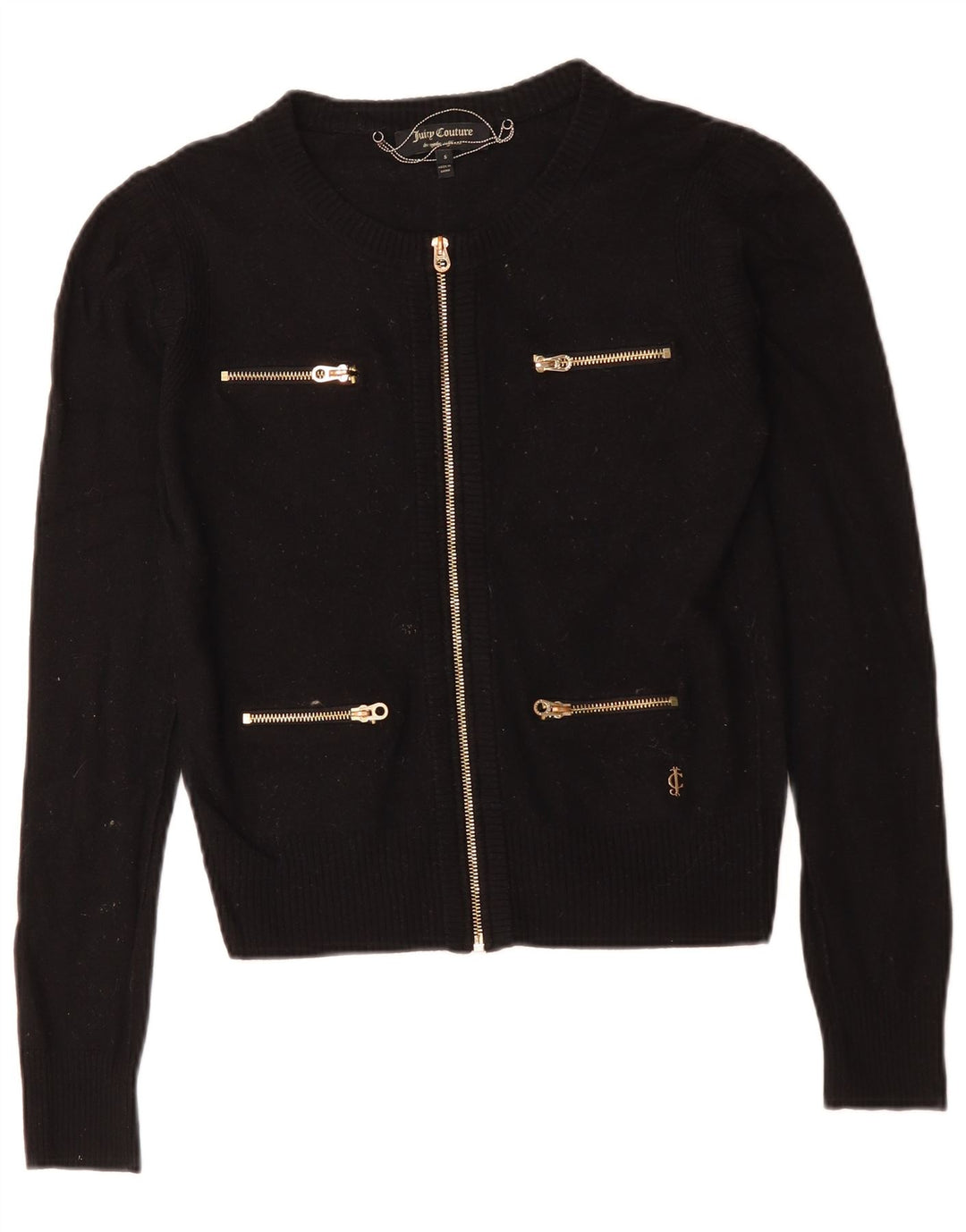 Juicy Couture Dame Crop Cardigan Sweater UK 10 Small Black Wool