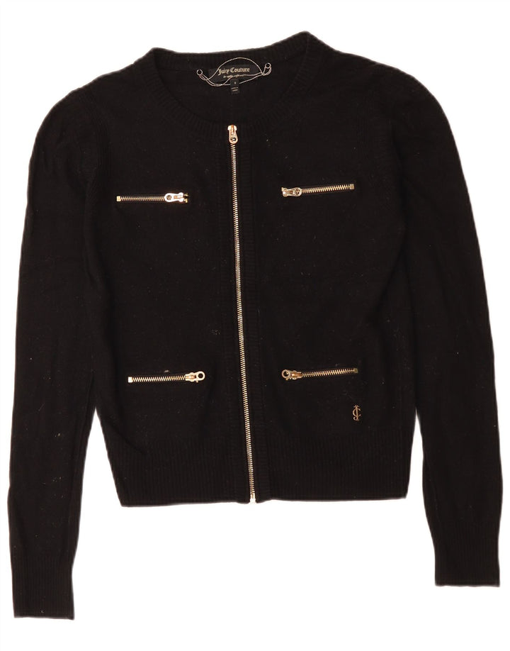 Juicy Couture Dame Crop Cardigan Sweater UK 10 Small Black Wool