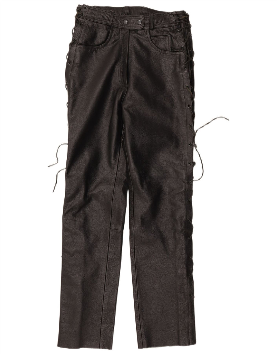 Vintage lige læderbukser til kvinder IT 42 Medium W30 L32 sort læder