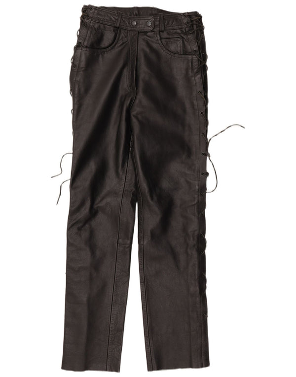 Vintage lige læderbukser til kvinder IT 42 Medium W30 L32 sort læder