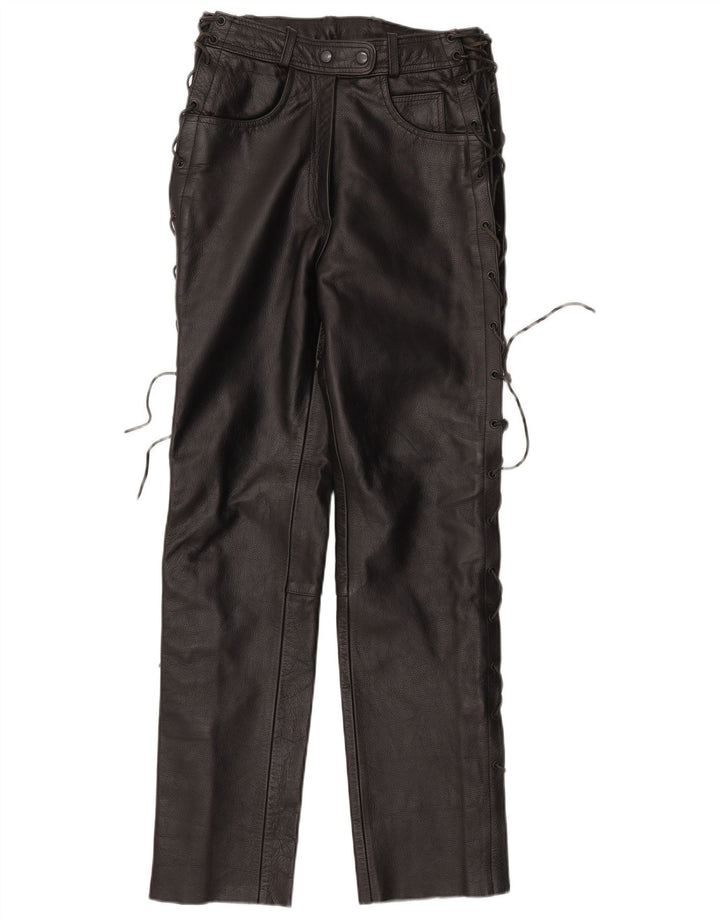 Vintage lige læderbukser til kvinder IT 42 Medium W30 L32 sort læder