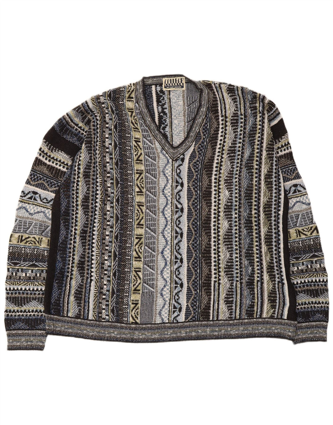 Marcazzani Herre V-hals Jumper Sweater Stor Flerfarvet Stribet
