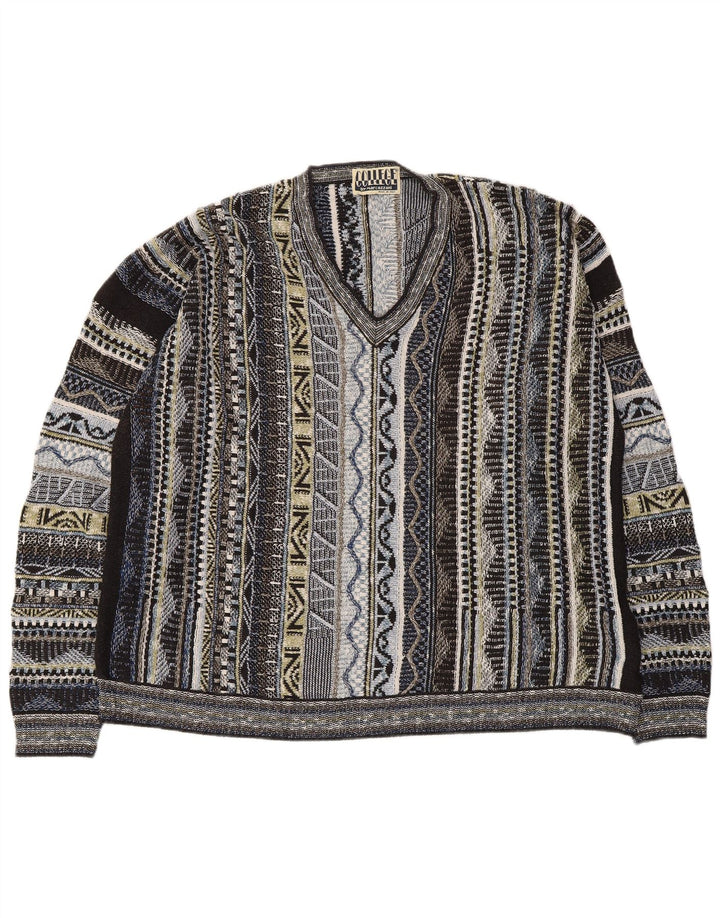 Marcazzani Herre V-hals Jumper Sweater Stor Flerfarvet Stribet