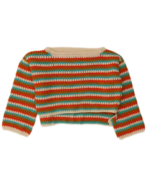Vintage Womens Crop Boat Neck Jumper Sweater UK 14 Large Multicolored