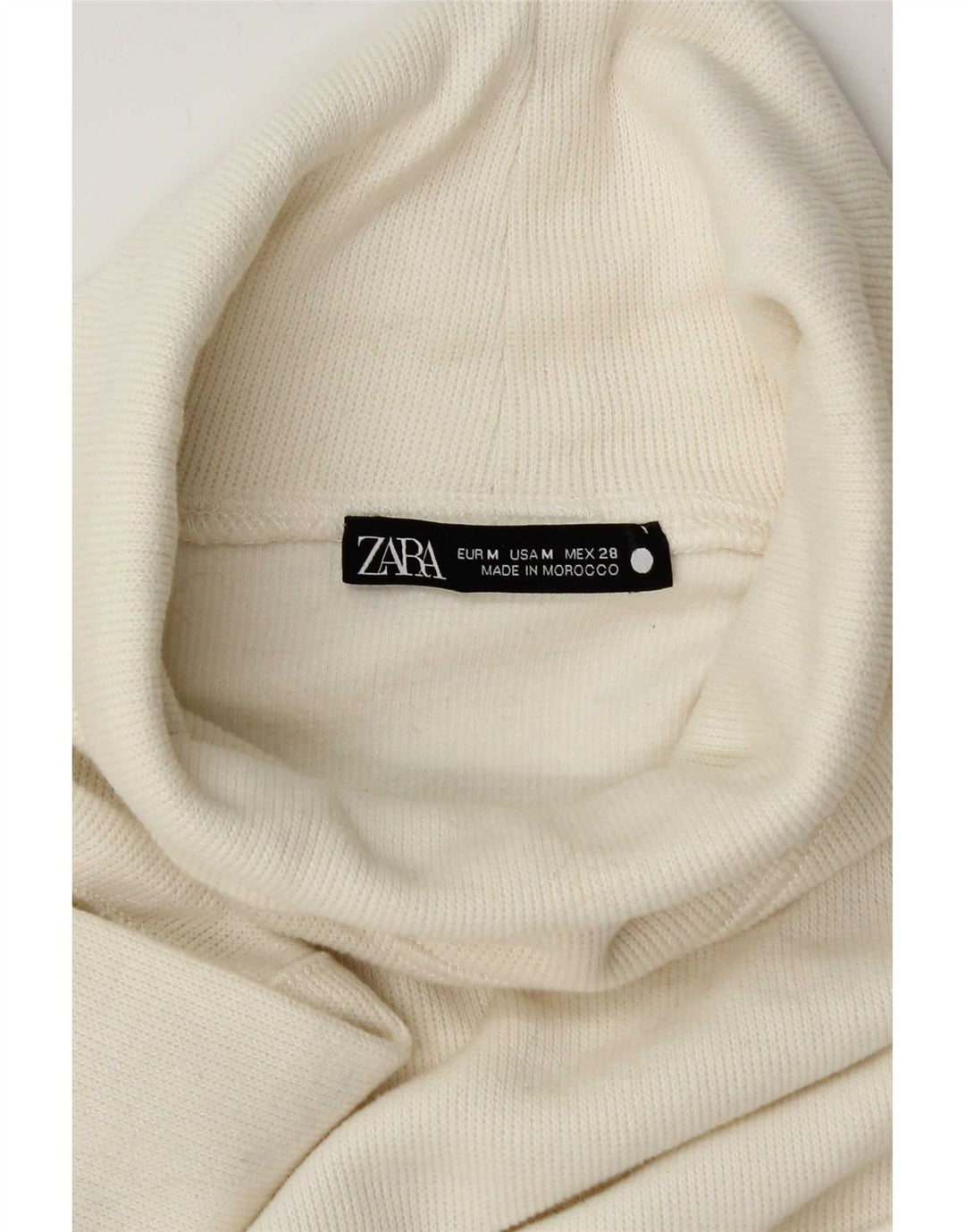 Zara Womens Crop Roll Neck Top Langærmet UK 14 Medium Off White