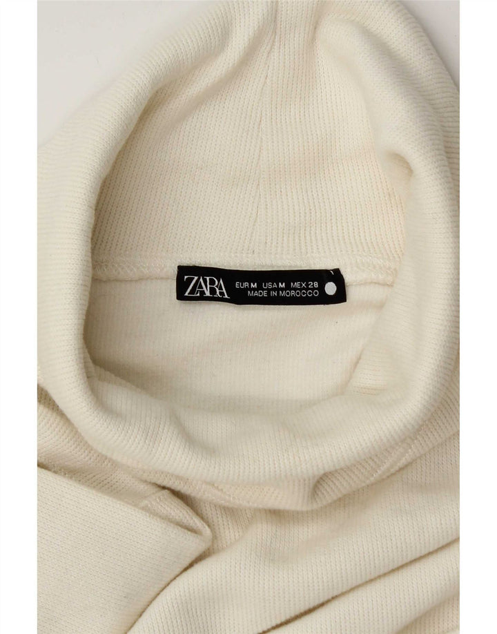 Zara Womens Crop Roll Neck Top Langærmet UK 14 Medium Off White