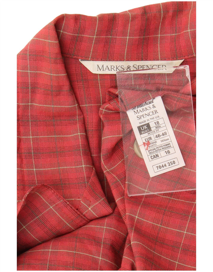 MARKS & SPENCER Dame 3/4-ærmet blazerjakke UK 18 XL rød ternet