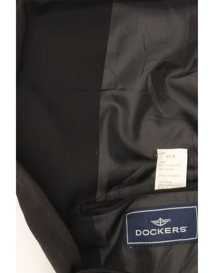 DOCKERS Mens 2 Button Blazer Jacket UK 40 Large Black Polyester Vintage Dockers and Second-Hand Dockers from Messina Hembry 