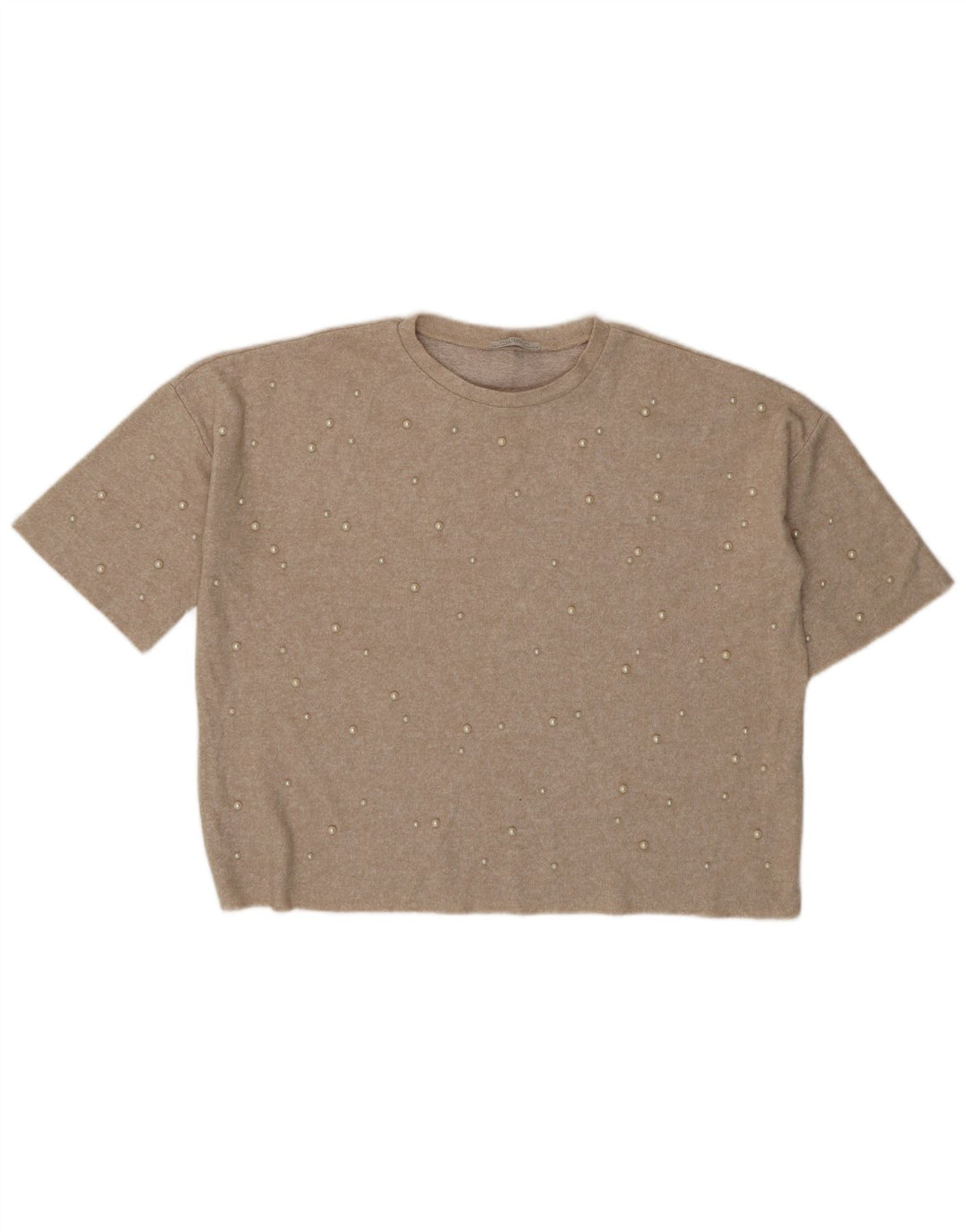 Zara Dame Trafaluc Oversized bluse Top UK 14 Medium Beige Plettet