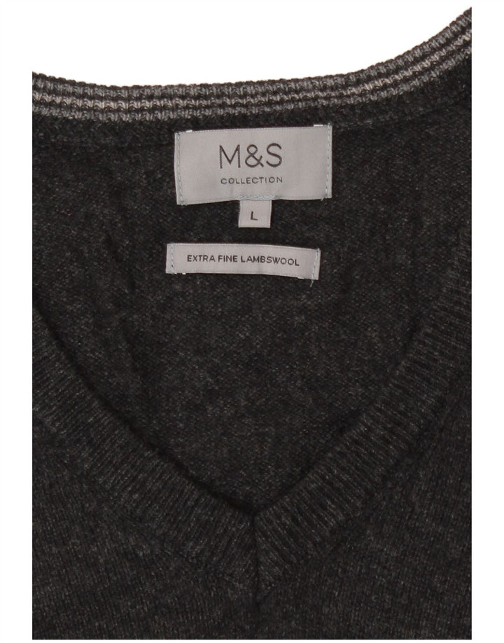 Marks & Spencer Herre V-hals sweater Stor grå lammeuld