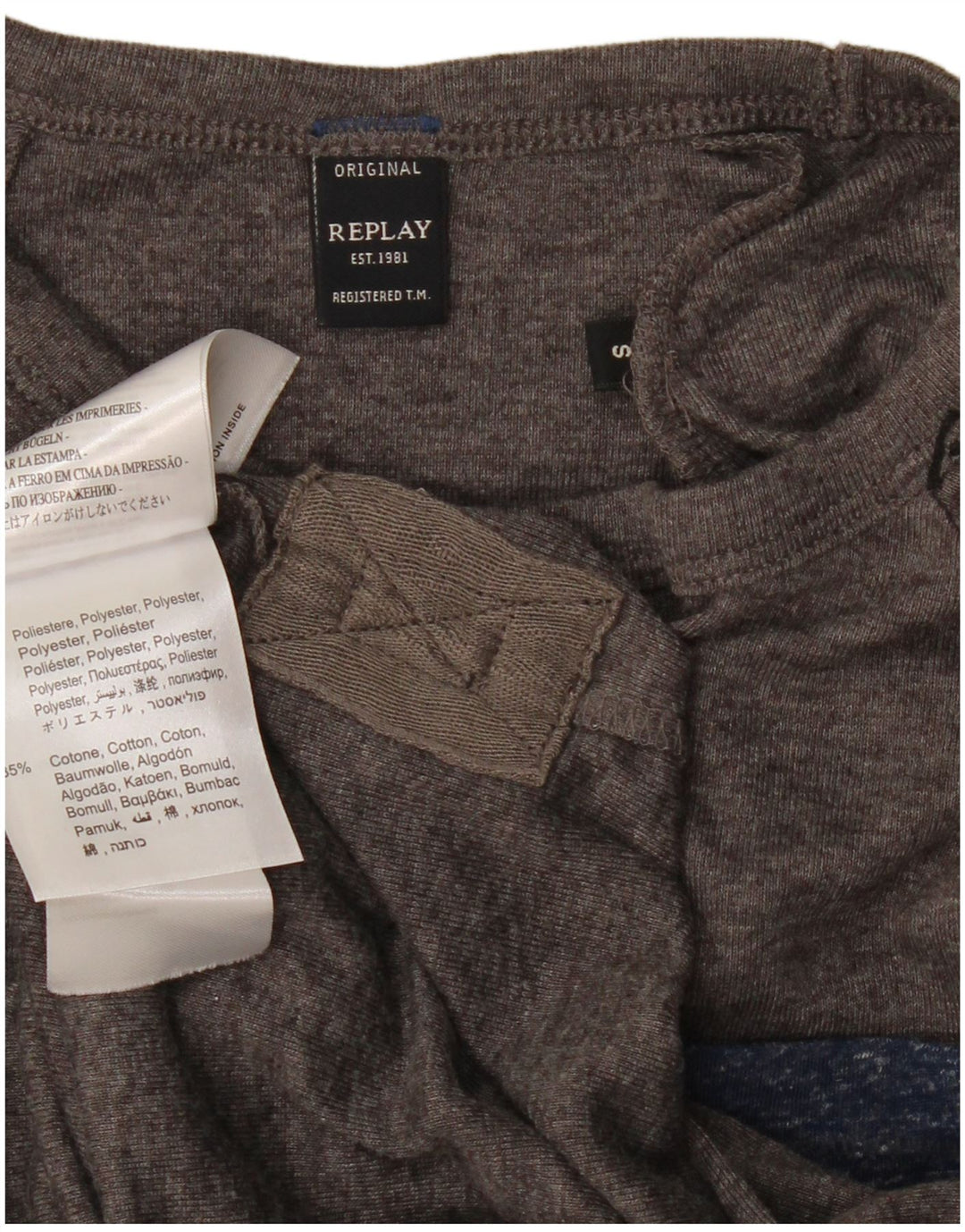 REPLAY Dame T-Shirt Top UK 10 Small Grey Flecked Polyester