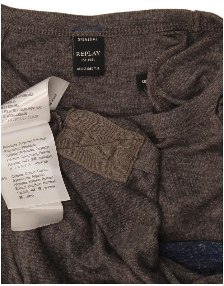 REPLAY Dame T-Shirt Top UK 10 Small Grey Flecked Polyester