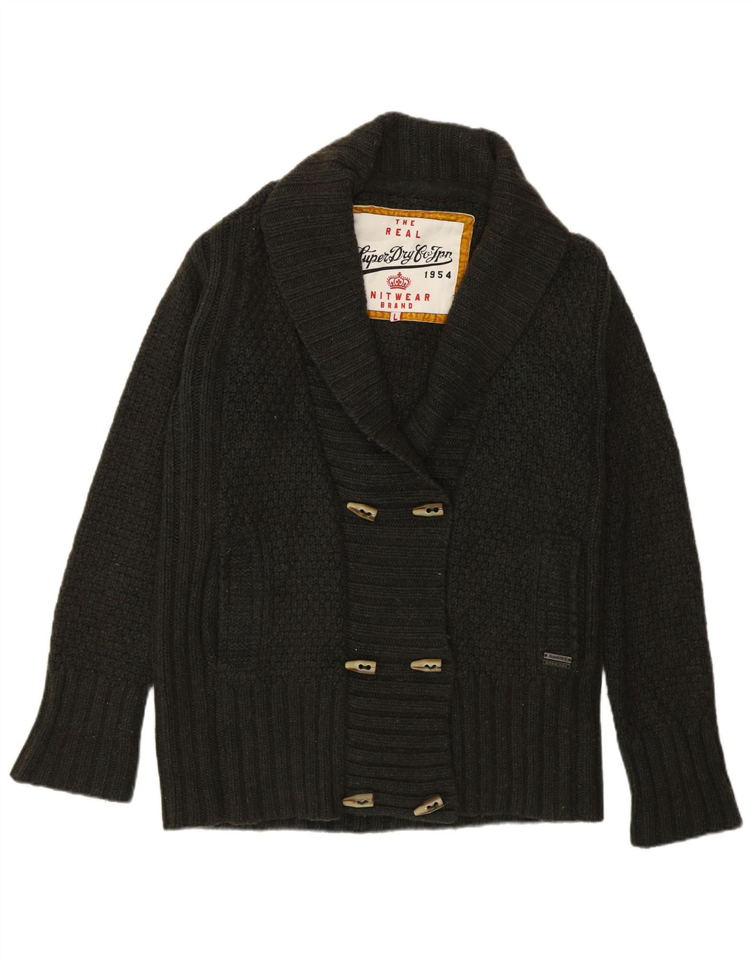 Superdry Dame Cardigan Sweater UK 16 Stor Khaki Lammeuld