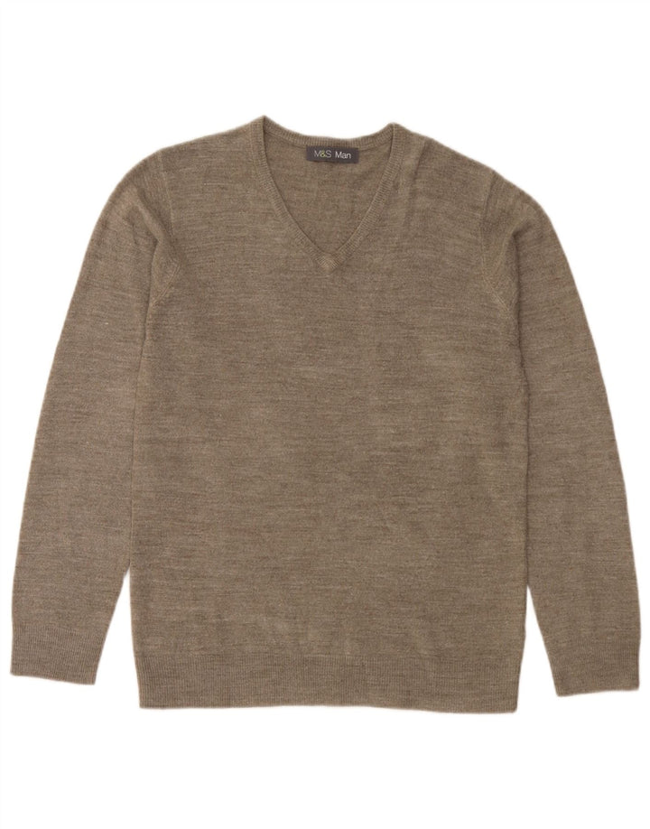 Marks & Spencer Herre V-hals sweater Small Beige Flecked Acryl
