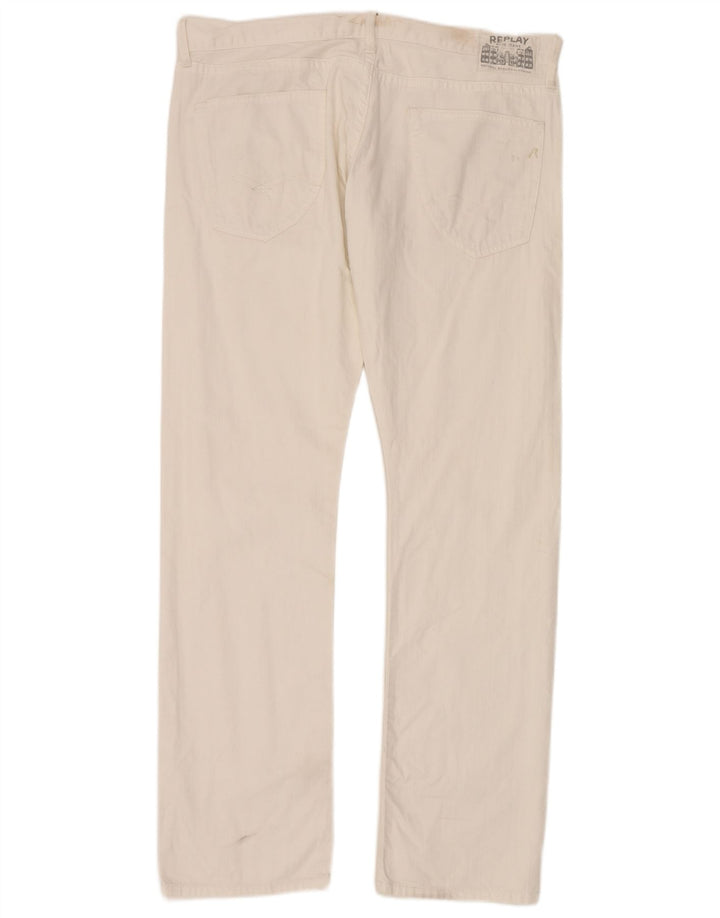 Replay Herre Straight Jeans W38 L34 Hvid Bomuld