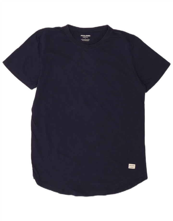 JACK & JONES Mens T-Shirt Top Large Navy Blue Cotton