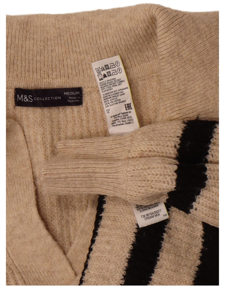Marks & Spencer Dame Polo Neck Jumper Sweater UK 14 Medium Beige Stribet