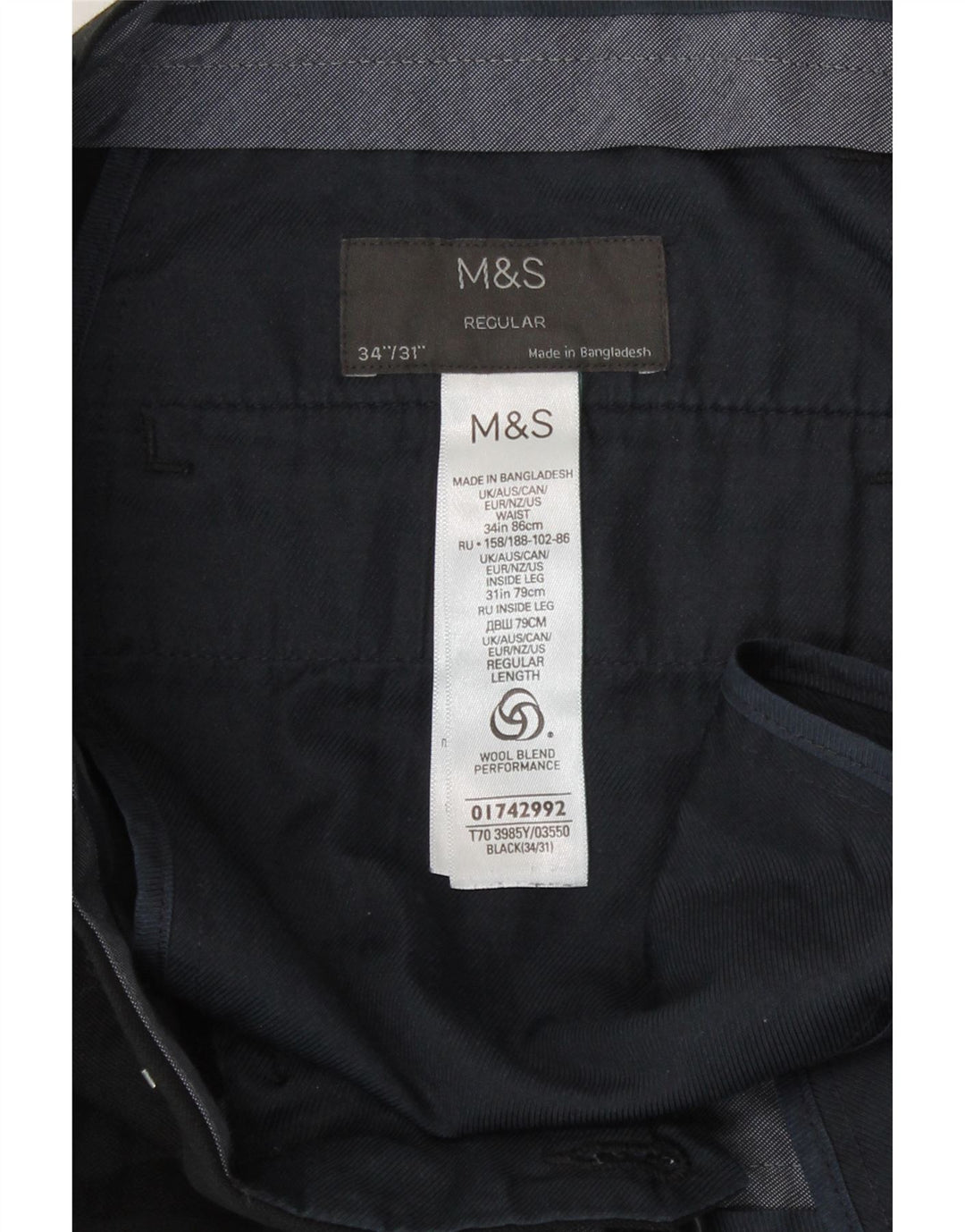 Marks & Spencer Herre Regular Fit Casual Bukser W34 L31 Sort Polyester