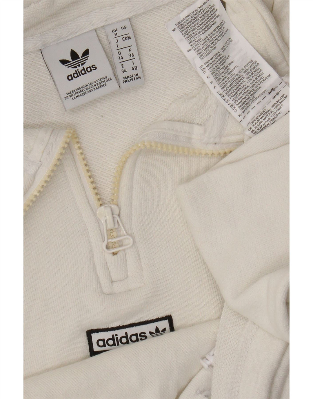 Adidas Dame Oversized Crop Zip Neck Sweatshirt Jumper UK 8 Small White