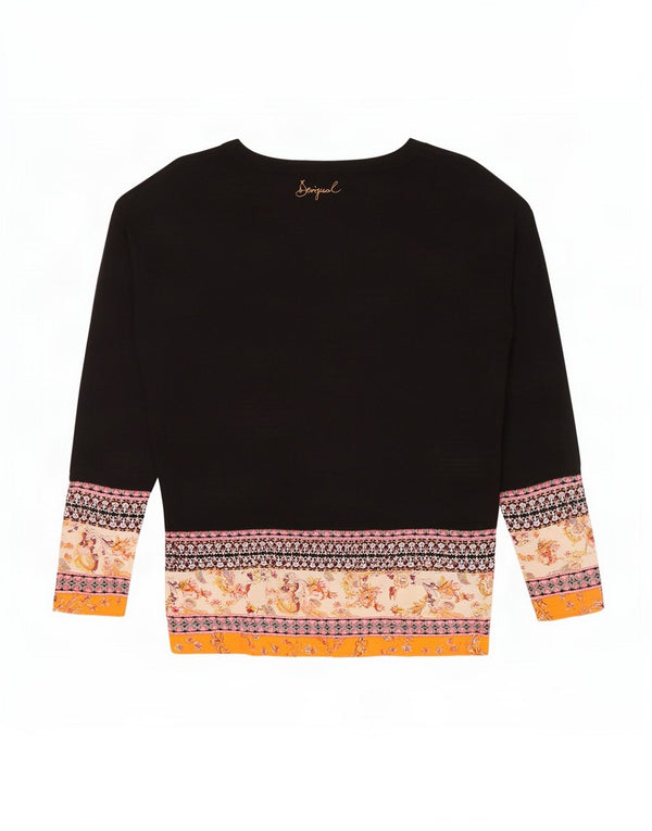 Desigual Womens Boat Neck Jumper Sweater UK 12 Medium Black Floral