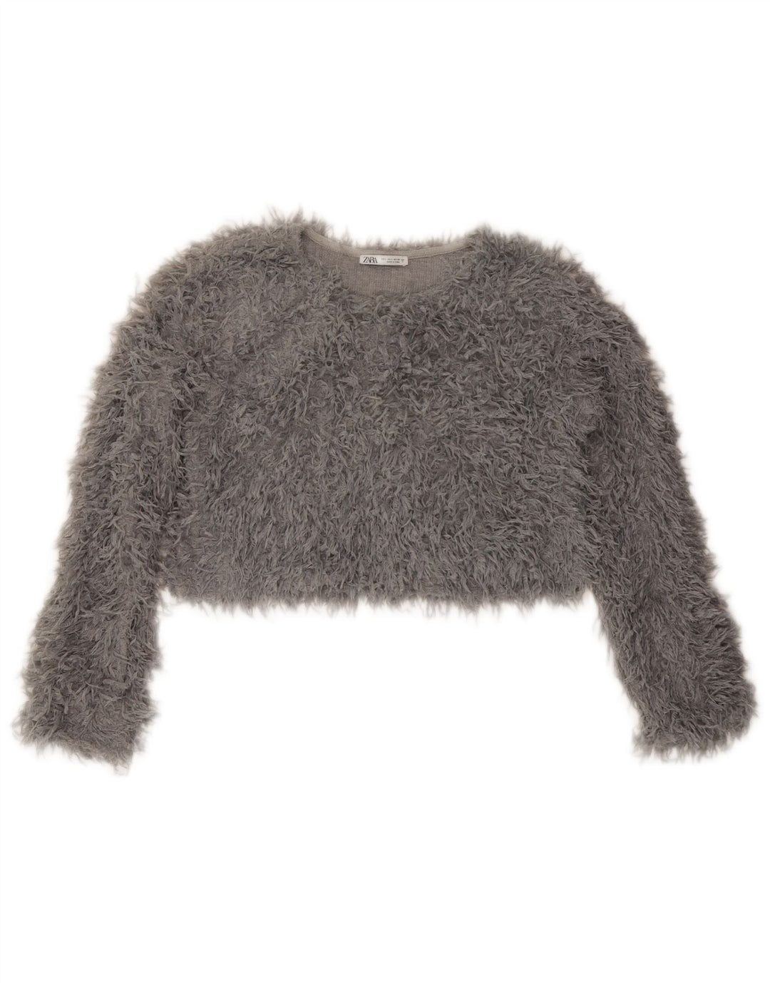 Zara Womens Crop Knit Top Langærmet UK 16 Large Grey