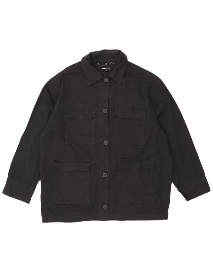 Whistle Womens Oversized Utility Jacket UK 16 Large Black Cotton