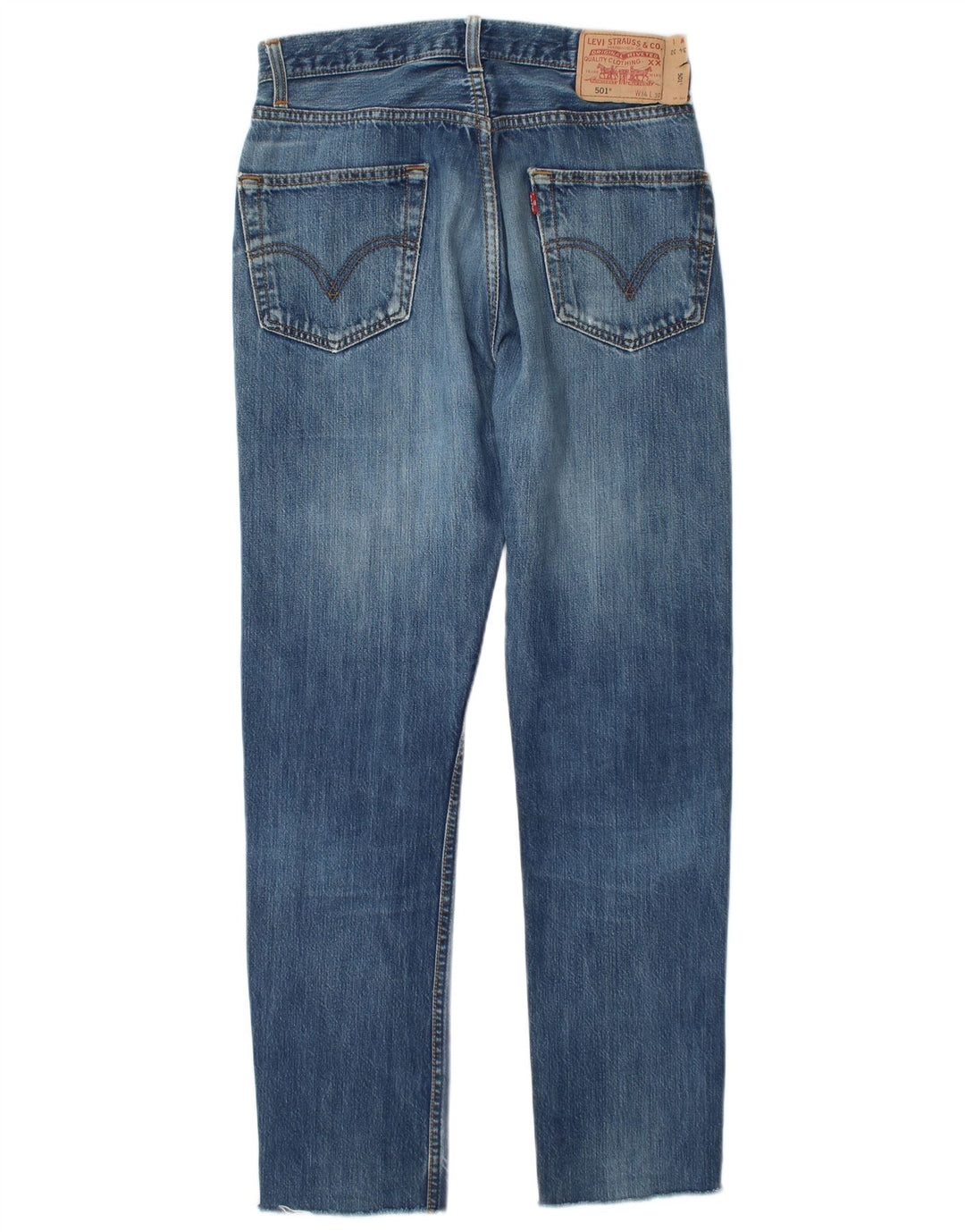 Levi's Womens 501 Distressed Straight Jeans W34 L30 Blå