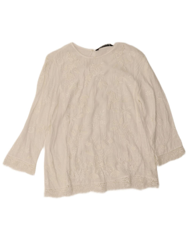 Zara Womens 3/4 Sleeve Blouse Top UK 10 Small White Floral