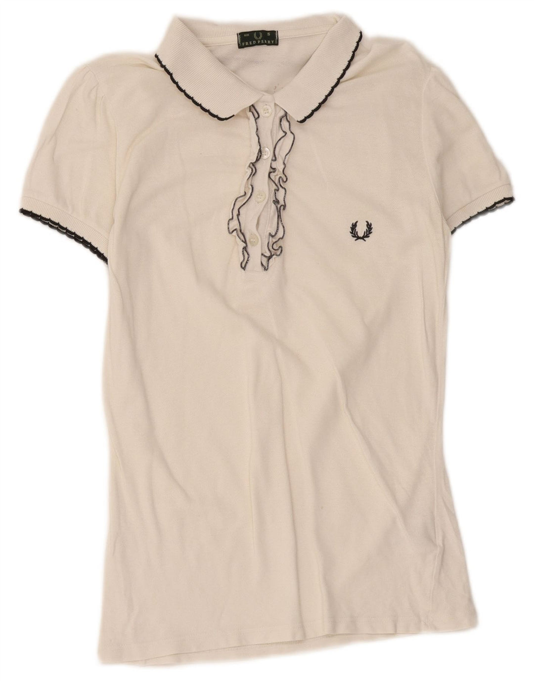 Fred Perry Dame Polo Shirt UK 10 Small Off White Bomuld