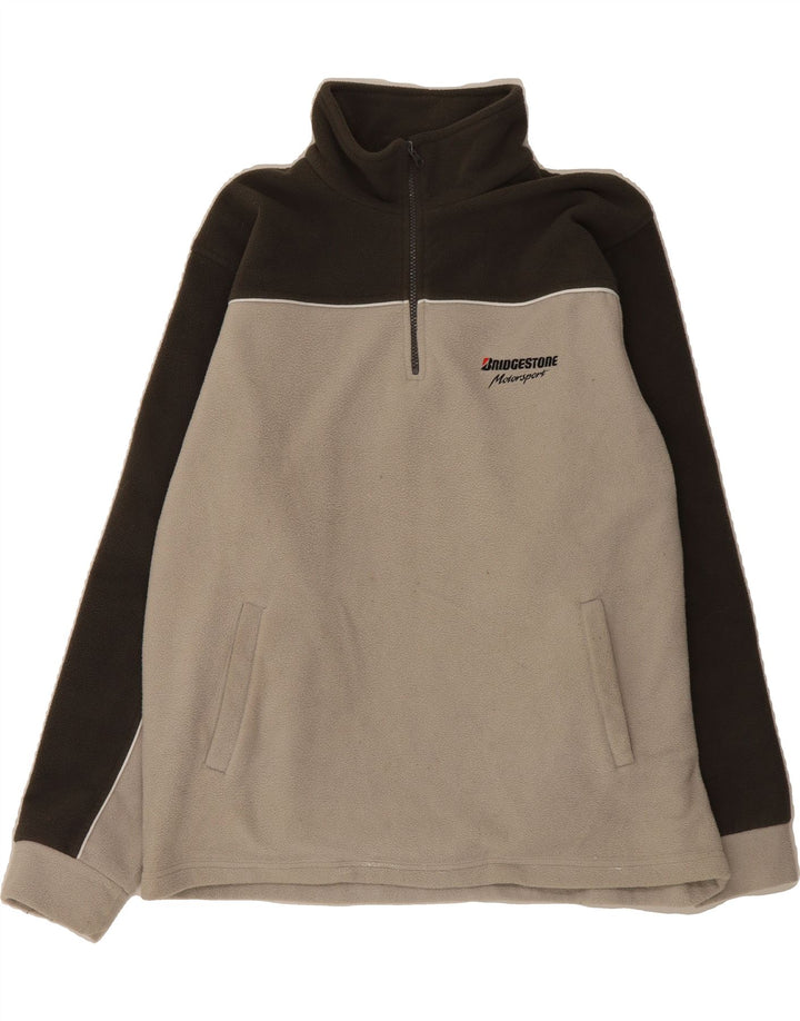 VINTAGE Mens Zip Neck Fleece Jumper Large Grey Colourblock Polyester Vintage Vintage and Second-Hand Vintage from Messina Hembry 