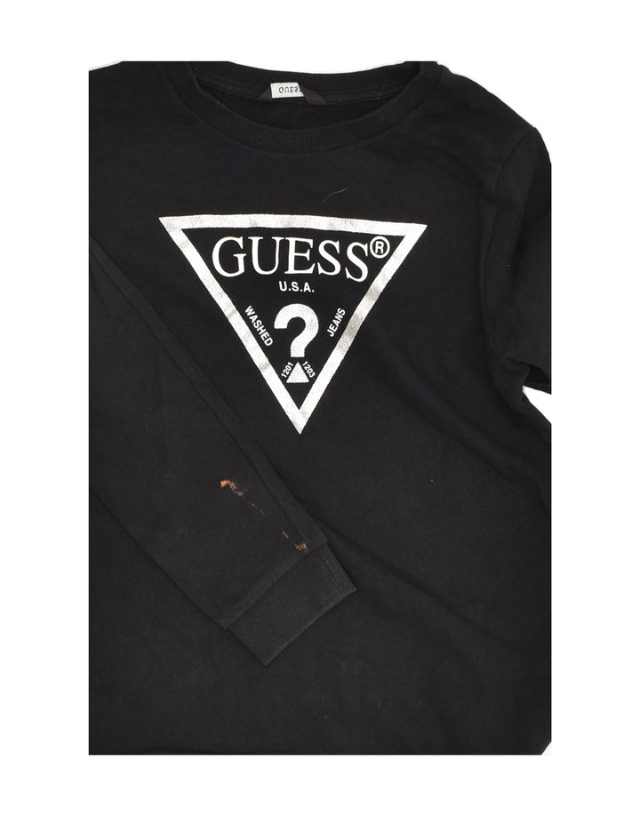 GUESS Girls Graphic Sweatshirt Jumper 11-12 Years Black Cotton | Vintage Guess | Thrift | Second-Hand Guess | Used Clothing | Messina Hembry 