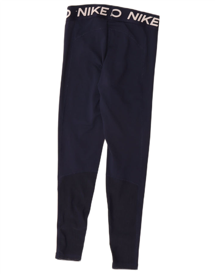 Nike Dame Dri Fit Grafiske Leggings UK 12 Medium Navy Blue Polyester