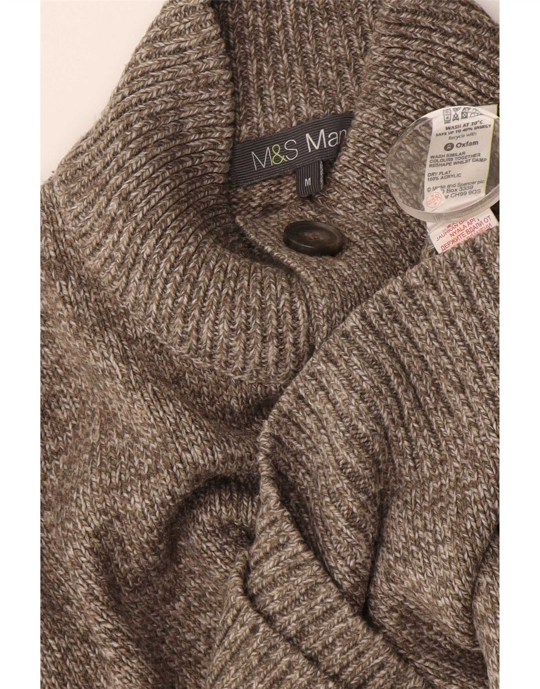 Marks & Spencer Herre Button Neck Jumper Sweater Medium Brown Flecked