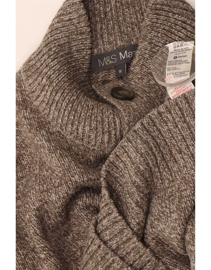 Marks & Spencer Herre Button Neck Jumper Sweater Medium Brown Flecked