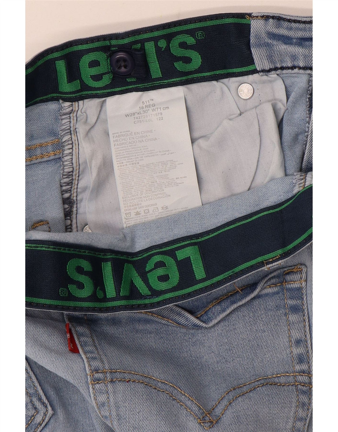 Levi's Boys 511 Distressed Slim Jeans 15-16 år W28 L30 Blue Cotton