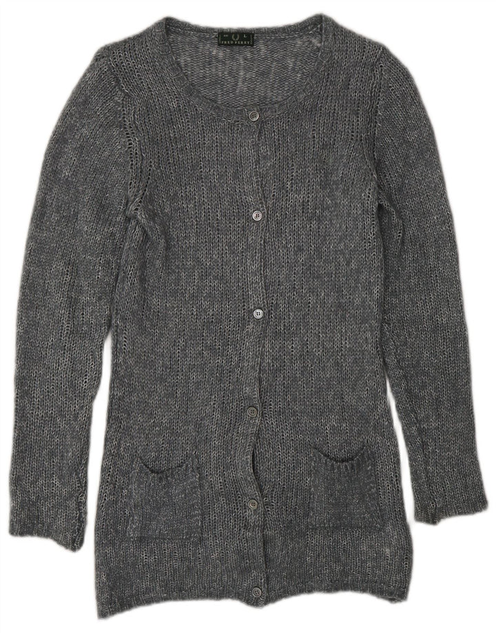 Fred Perry Dame Cardigan Sweater UK 14 Large Grå Flecked Viscose