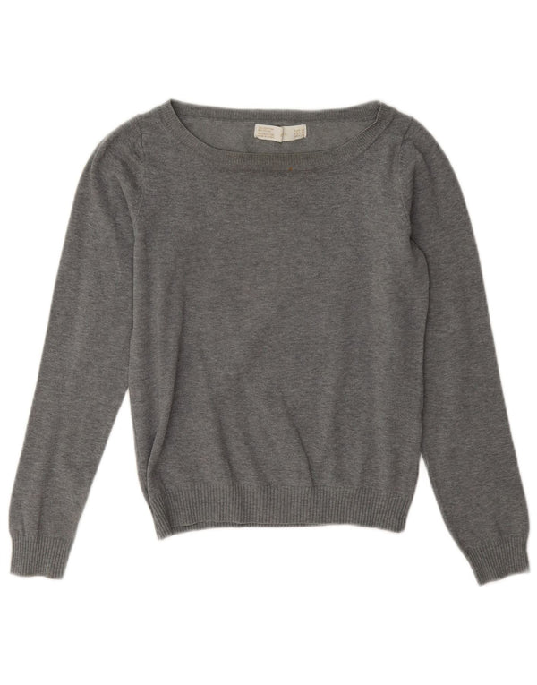 Zara Womens Crop Boat Neck Jumper Sweater UK 12 Medium Grey Bomuld