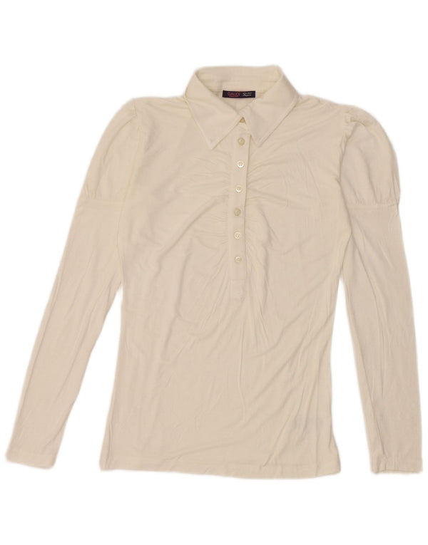 Gaudi langærmet poloskjorte til kvinder UK 12 Medium White Viscose