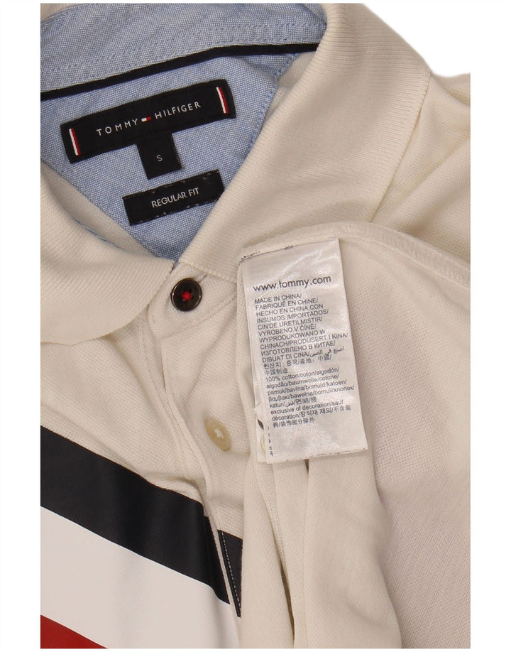 TOMMY HILFIGER Mens Regular Fit Polo Shirt Small White Striped Cotton