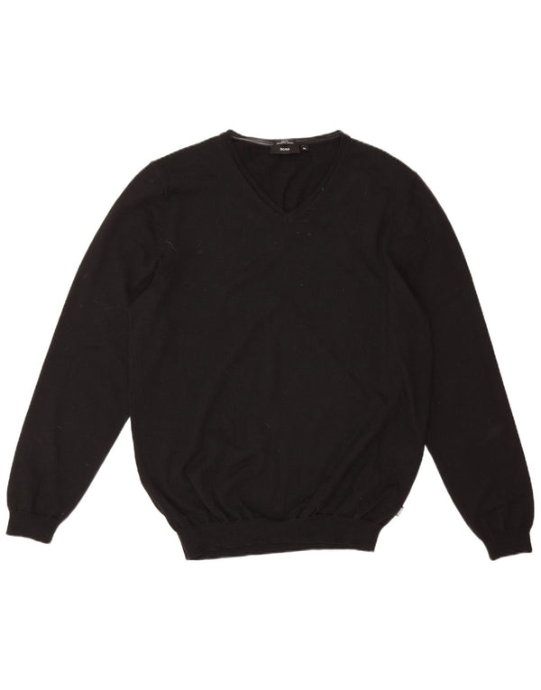 Hugo Boss Herre Slim Fit V-hals sweater XL Sort Virgin Wool