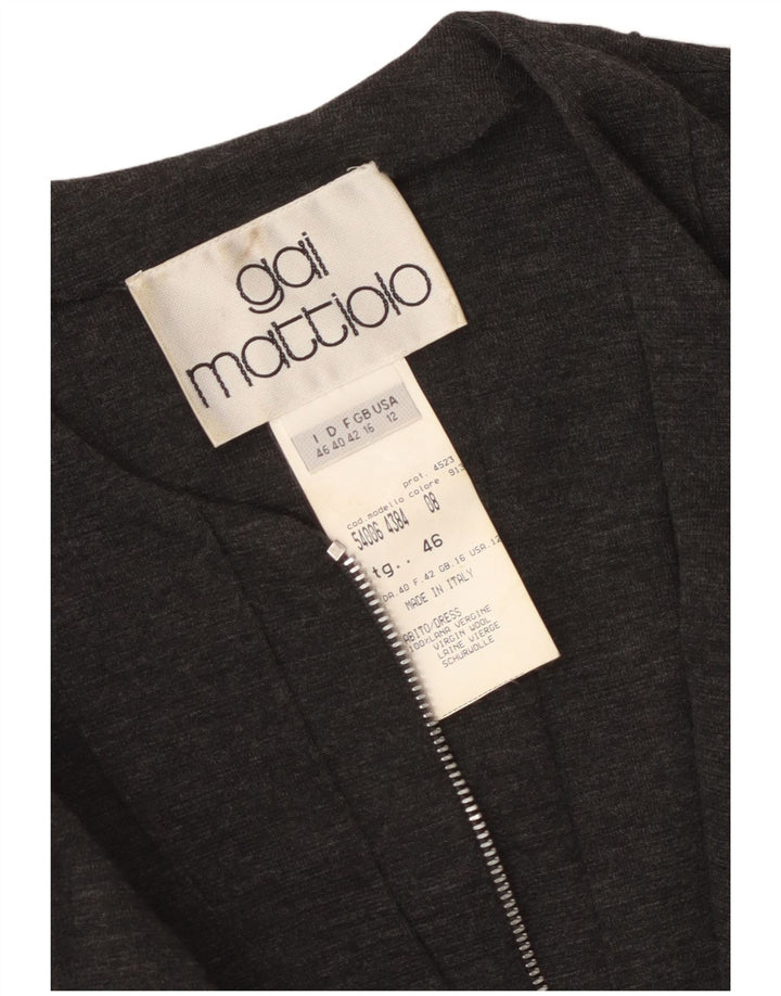 GAI MATTIOLO Dame Langærmet Bodycon Kjole UK 16 Large Grey Virgin Wool