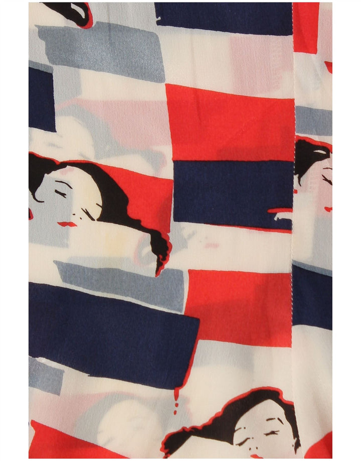 VINTAGE grafisk blusetop til kvinder UK 18 XL flerfarvet acetat