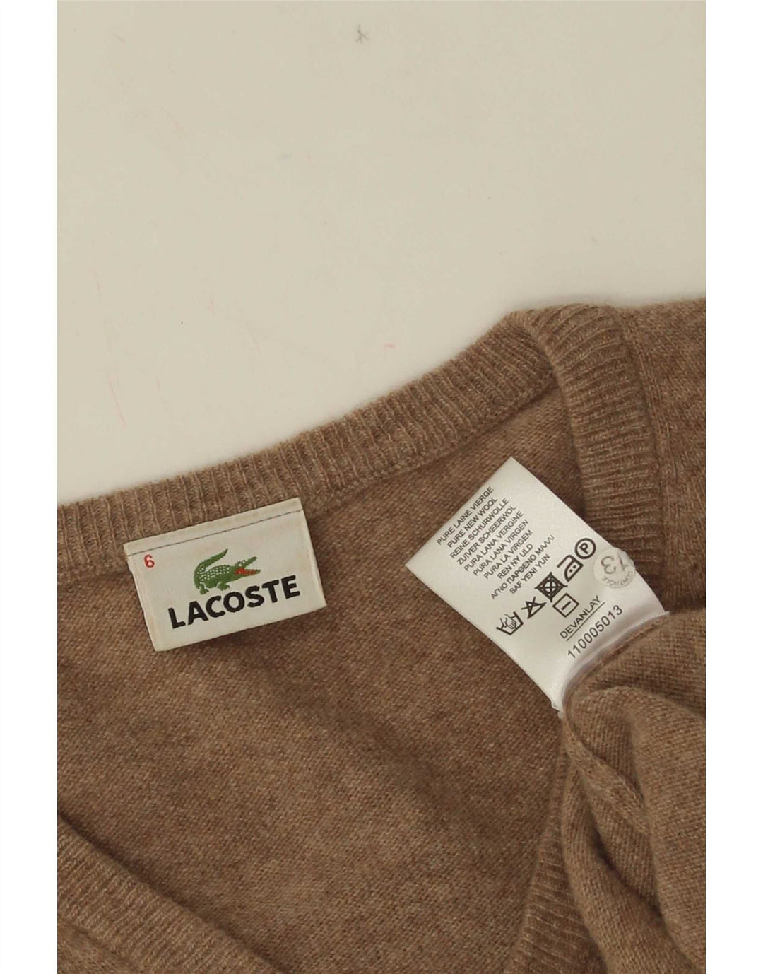 Lacoste Herre V-hals sweater str. 6 XL Beige Flecked Wool