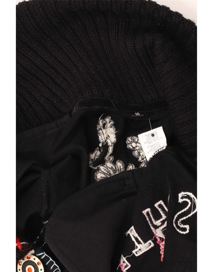 Vintage dame grafisk 2-knaps blazerjakke UK 12 Medium Black Floral