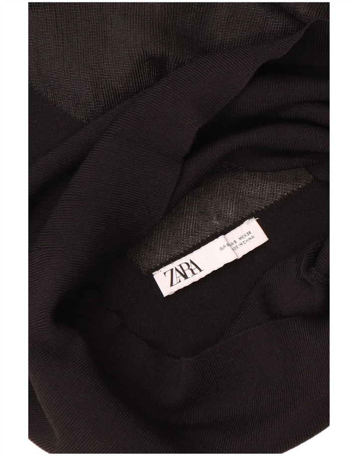 Zara Dame See Through Bluse Top UK 8 Small Black