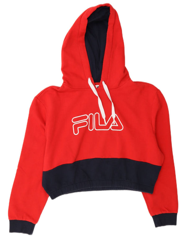 Fila Womens Crop Graphic Hoodie Jumper UK 18 XL Rød Colourblock