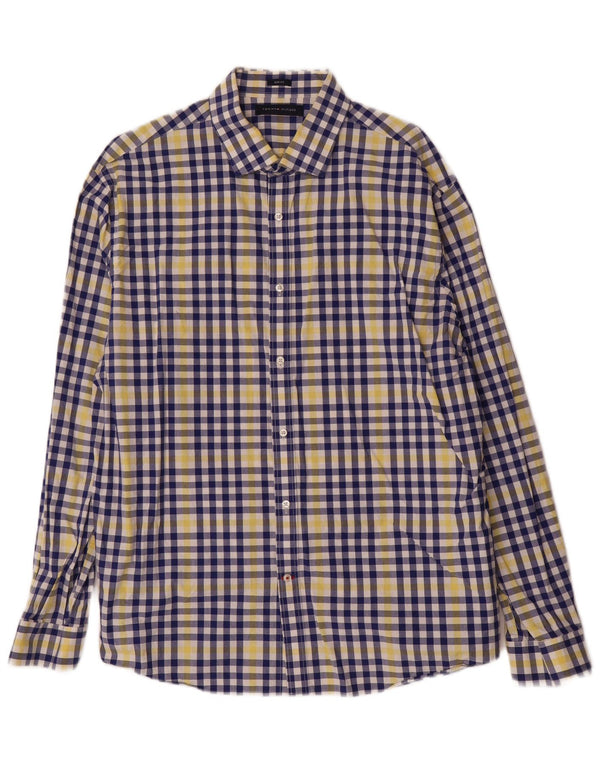 Tommy Hilfiger herre Slim Fit skjorte str. 17 1/2 XL blå ternet bomuld