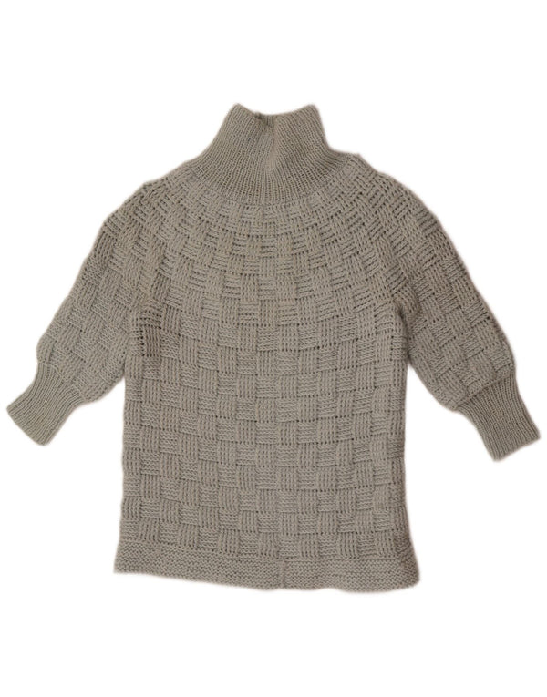 Vintage Dame 3/4 ærmet Turtle Neck Jumper Sweater UK 14 Medium Grey