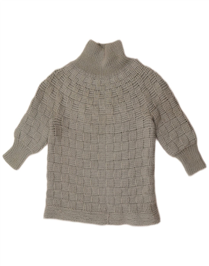 Vintage Dame 3/4 ærmet Turtle Neck Jumper Sweater UK 14 Medium Grey